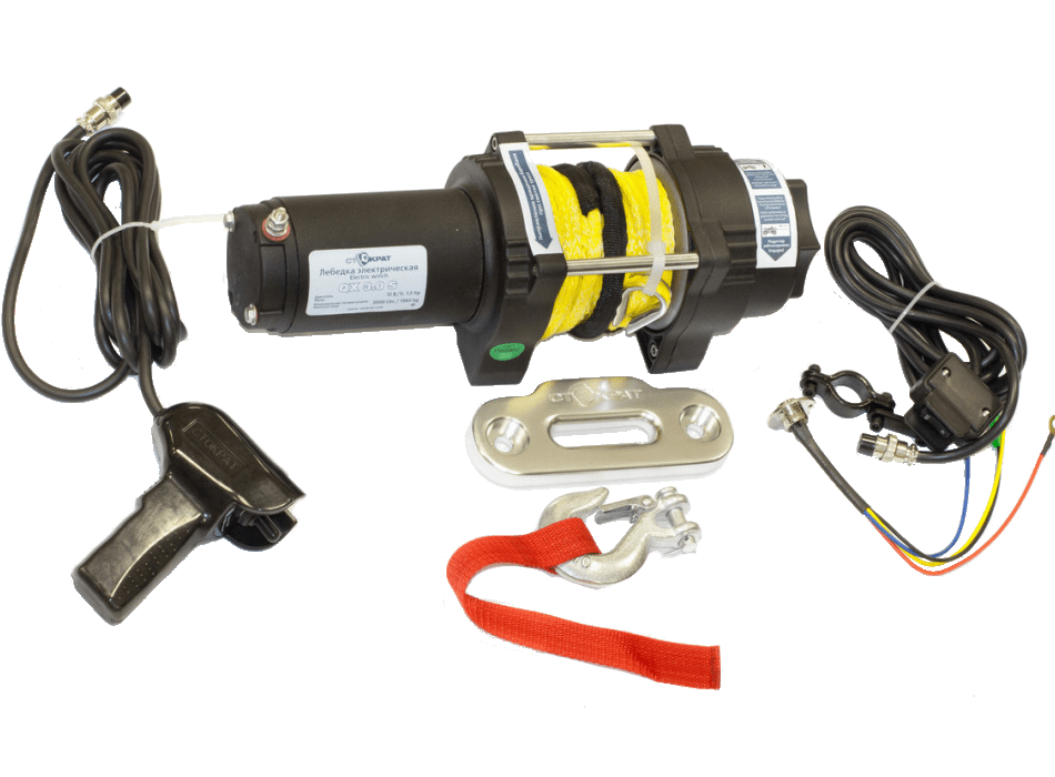 Лебедка для квадроцикла СТОКРАТ QX 3.0 S 12V 1.5 л.с. с синтетическим тросом