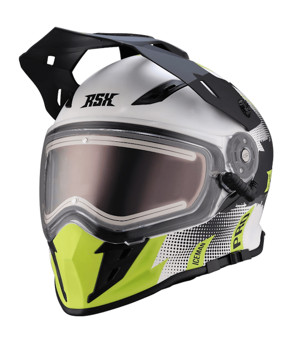 Шлем мотард для снегохода RSX Iceman (H-331) Winter / бело-зеленый матовый