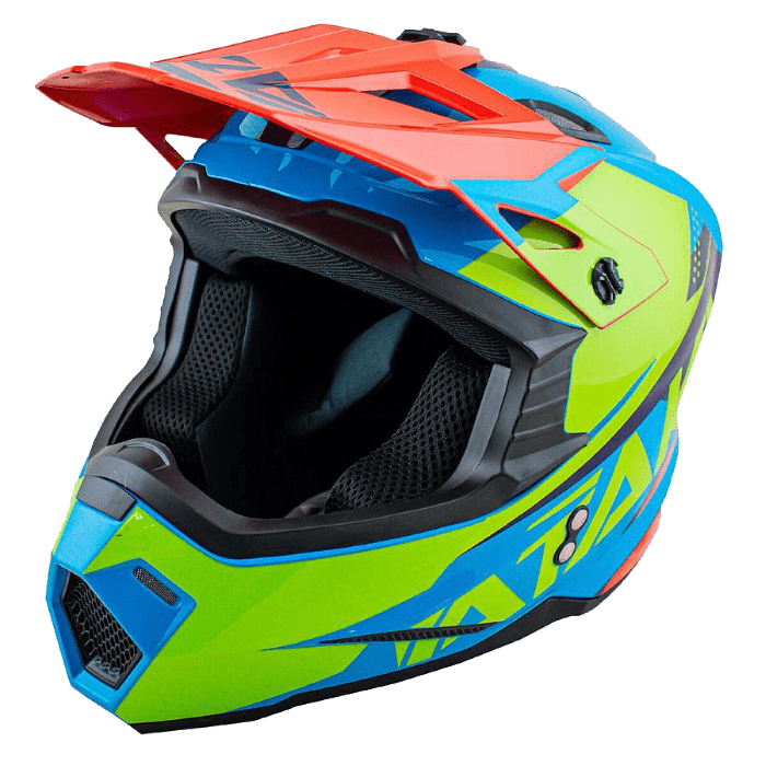 Шлем кроссовый Ataki JK801 Splash Красный/синий/Hi-Viz зеленый глянцевый